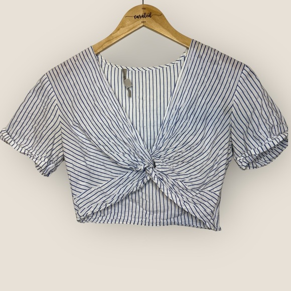 All Saints | Alana Striped Twisted Crop | Size 4 | White/Blue - Picture 5 of 12
